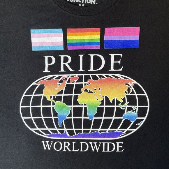 Ripple Junction Men Shirt M Black Graphic Print Pride Worldwide Short Sleeve - Picture 6 of 7